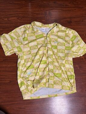 Nike Short Sleeve Button Shirt in Yellow and Lime Green Checker